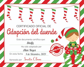 Cerificado de adopción del duende mágico, certificado de elfo español, certificado del duende