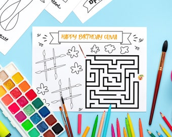 Art Party Placemat, Art Coloring Activity Placemat, Art Birthday Games, Art Party Favors ( Instant Download and Editable File)