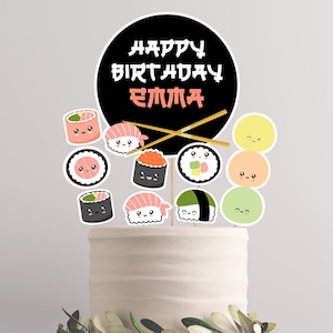 Sushi Party Kuchen Topper, Sushi niedlichen kawaii Kuchen (bearbeitbar und druckbar)