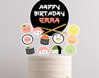 Sushi party Cake topper, Sushi cute kawaii cake (Editable and Printable)