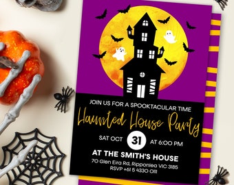 HAUNTED HOUSE COLOR Party Invitation, Halloween party invitation ( Instant Download and Editable File)