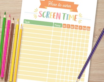 Printable Daily screen time schedule, Screen Time Chart Template, Screen Time Checklist