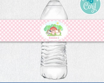 FARM Pink WATER LABEL. Editable farm label, Printable farm water label