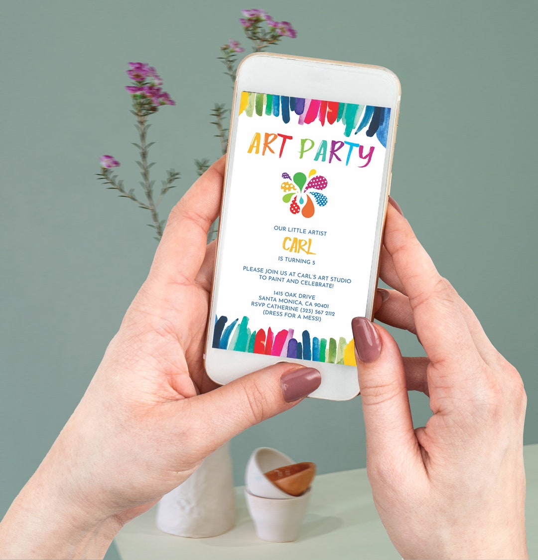 Art Party Birthday Evite Paint Party Invite Colorful Art Party EDITABLE