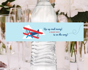 Airplane customizable WATER Label, Instant Download ( Instant Download and Editable File)
