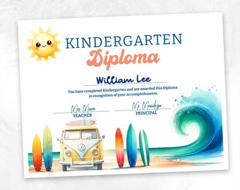 Surf Adventurer Certificate, ideal for kindergarten graduates or surf lesson participants