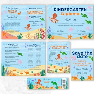 Under the Sea-afstudeercombinatie (inclusief uitnodiging, save the date, certificaat en afstudeerprogramma)