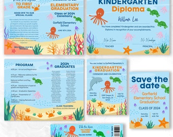 Under the sea Graduation Combo (Includes Invitation, Save the date, Certificate and Graduation program)