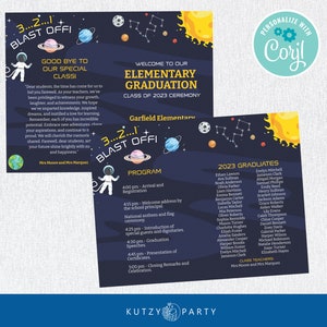 SPACE, Graduation Program for Kindergarten, Preschool Graduation Program Template, Kindergarten Graduation Printable, Commencement Ceremony