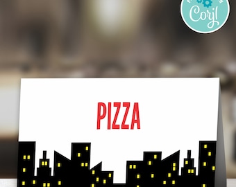 Superhero Birthday Printable Editable Food Labels, Food tent cards