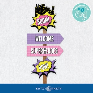 Superhero Girl Directional Signs Party Pack Printables