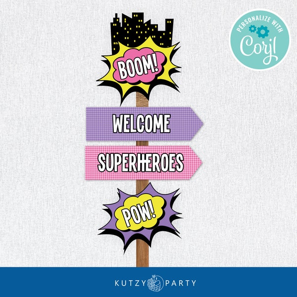 Superhero Girl Directional Signs Party Pack Printables