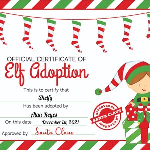 Elf Adoption Certificate, Printable, Editable, Elf on the Shelf - Etsy