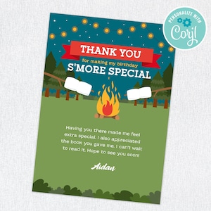 Camping Anniversaire Imprimable Modifiable Merci carte Merci note