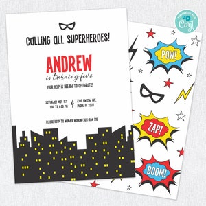 Superhero invitation printable and editable