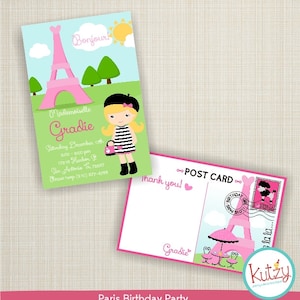 Personalisierte Paris Einladung und Dankeskarte (Printable)