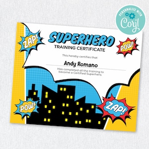Certificado de Superhéroe, Certificado de Entrenamiento de Superhéroe (unprimibel, bearbeitbar)