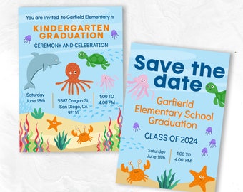 Under the sea Kindergarten Graduation Invitation and Save the date card