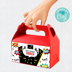 SUPERHERO Favor Box Label, Superhero party Editable Printable Favor Label
