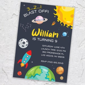 Outer Space Galaxy Blast Off Editable Invitation