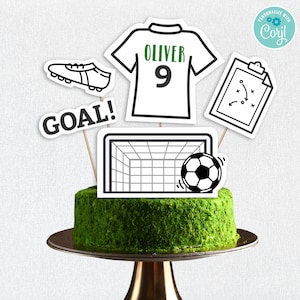 SOCCER CAKE TOPPER, Printable, Editable text