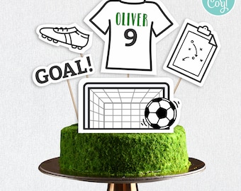 SOCCER CAKE TOPPER, Printable, Editable text