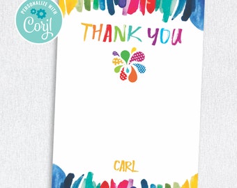 Art Party Birthday Thank you card Paint  Party Thank you note  Colorful Art Party EDITABLE