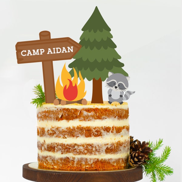 Printable Editable Camping Cake Topper  ( Instant Download and Editable File)