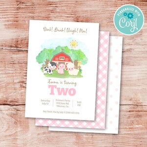 Pink Farm Party Einladung, Mädchen Bauernhof Barnyard Einladung, Baby-Dusche-Einladung (Instant Download und bearbeitbare Datei)