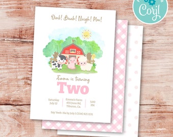 Pink Farm Party Invitation, Girl farm Barnyard invitation, Baby shower Invitation ( Instant Download and Editable File)