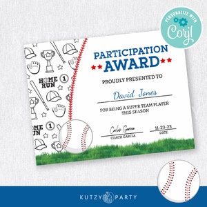 BASEBALL CERTIFICATE, Baseball training certificate. Editable and Printable