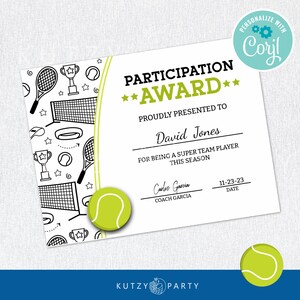 TENNIS ZERTIFIKAT, Tennis Award, bearbeitbar, druckbar
