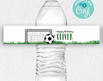 SOCCER WATER LABEL. Editable soccer label, Printable soccer water label