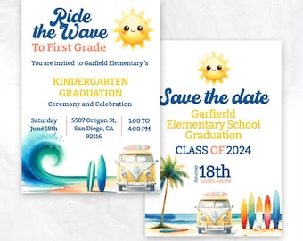 Surf Graduation. Surf party Invitation and Save the date card