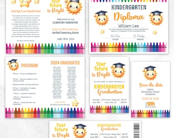 Your future is bright Graduation. Includes Invitation, Save the date, Certificate and Graduation program.