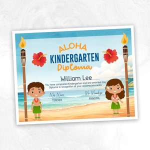 Luau-Zertifikat, Kindergarten-Abschluss-Diplom. Hawaiianisches Zertifikat