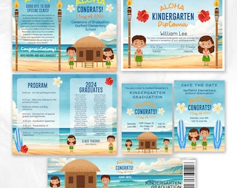 Luau Graduation Combo (Includes Invitation, Save the date, Certificate and Graduation program). Hawaiian graduation combo