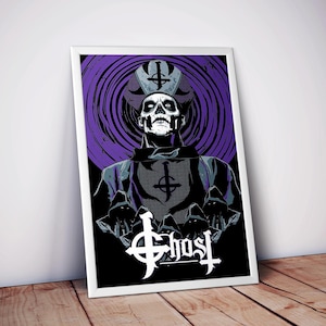 Póster de ritual oscuro de Ghost Papa Emeritus / Arte de metal oculto / Decoración de pared de heavy metal / Impresión de música gótica / Banda de rock coleccionable