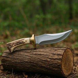 Handmade Hunting Knife Deer Antler Handle, Stainless Steel Blade