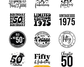 50th Birthday SVG Bundle, 50th Birthday Svg, Vintage 1975 Svg, Fifty Birthday Svg, Birthday Clipart, Fifty SVG,Fifty Birthday Svg