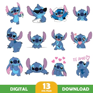 Stitch Svg Bundle, Cartoon SVG Bundle, Stitch Clipart, Stitch PNG, SVG files for Cricut and Sillhouette, Instant Download