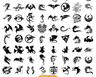 Dragon SVG bundle Files | Medieval Cut Files | Mythical Creature Vector | Fantasy Silhouette Vector | Wyvern SVG | Fire Dragon SVG