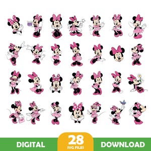 Pacote SVG da Minnie Mouse, Princesa SVG, Aniversário da Minnie Mouse, Casa do Minnie Mouse, Cabeça da Minnie SVG, Download Instantâneo