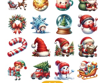 Rustic Red Green Christmas Winter Watercolor Clipart Bundle. AI Illustration. Digital Download. Commercial Use. Junk Journal.