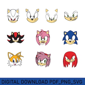 Sonic png, The Hedgehog, game png, cartoon PNG Bundle, Sonic Face png, sonic Characters png, InstantDownload, Digital Download