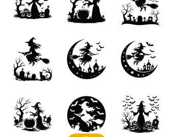 Witch Svg Bundle, Halloween Svg, Halloween Witch Svg, Witch Clipart, Witch Silhouette, Flying Witch Svg, Salem, Cut Files, Instant Download