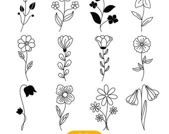 Wildblumen-Svg-Bundle, Blumen-Svg, Blumen-Svg-Bundle, minimalistischer Blumenstrauß, Blumen-Svg, Botanisches-Svg, Natur-Svg, Blumen-Skizze-Svg