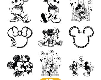Mickey and Minnie sketch svg bundle, Minnie mouse sketch version SVG, svg, pngDigital Download