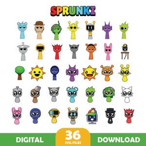 Sprunki Svg Bundle Sprunki Beats Gaming Clipart Layered SVG Gamer Birthday Incredibox Sprunki Pattern Font Png Clipart