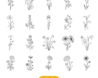 Wildblumen Spar-Bundle, Blumen-Svg-Bundle, minimalistischer Blumenstrauß, Blumen-Svg-Bundle, Botanisches-Svg, Natur-Svg, Blumen-Skizze-Svg